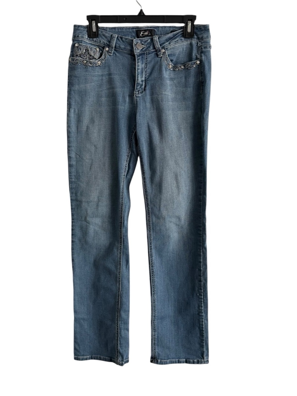 Earl Jeans Medium Wash Embellished Rhinestone Straight Leg Jeans Size 8